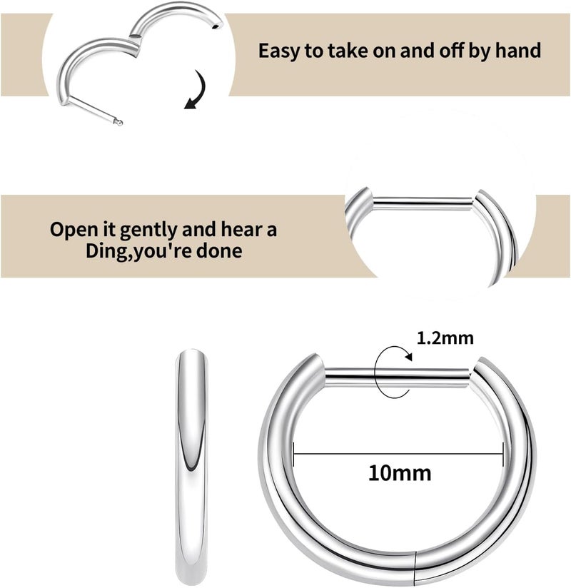 VOJO G23 Titanium Silver Hoop Earrings Small Huggie Earrings Hinged Lobe Cartilage 16G for Sensitive Ears - Image 3